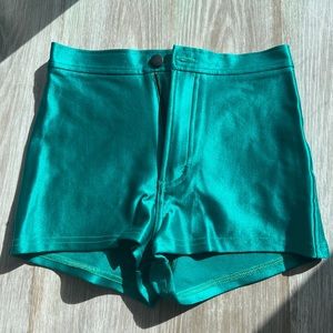 American Apparel Bright Green Disco Shorts Hot Pants Festival S Wet Look Shiny